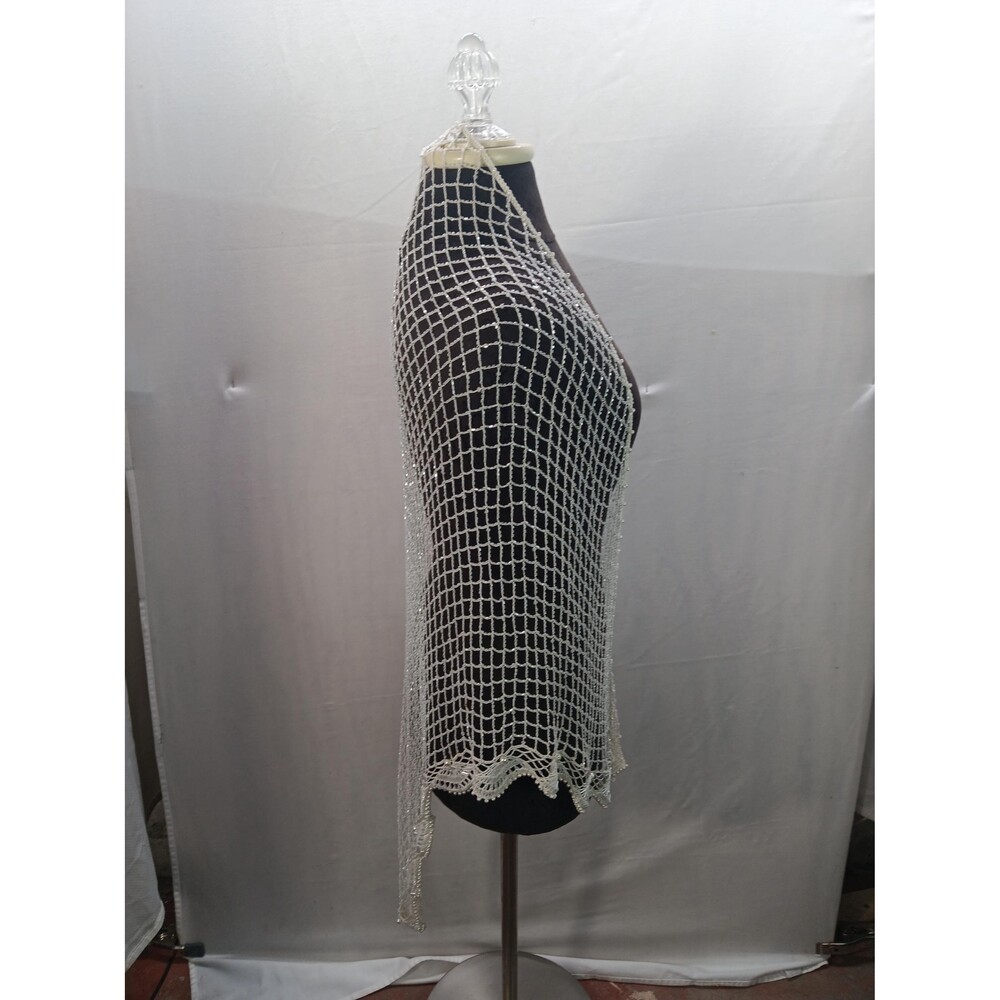 White Heavily Beaded Shawl Bridal, Formal one size